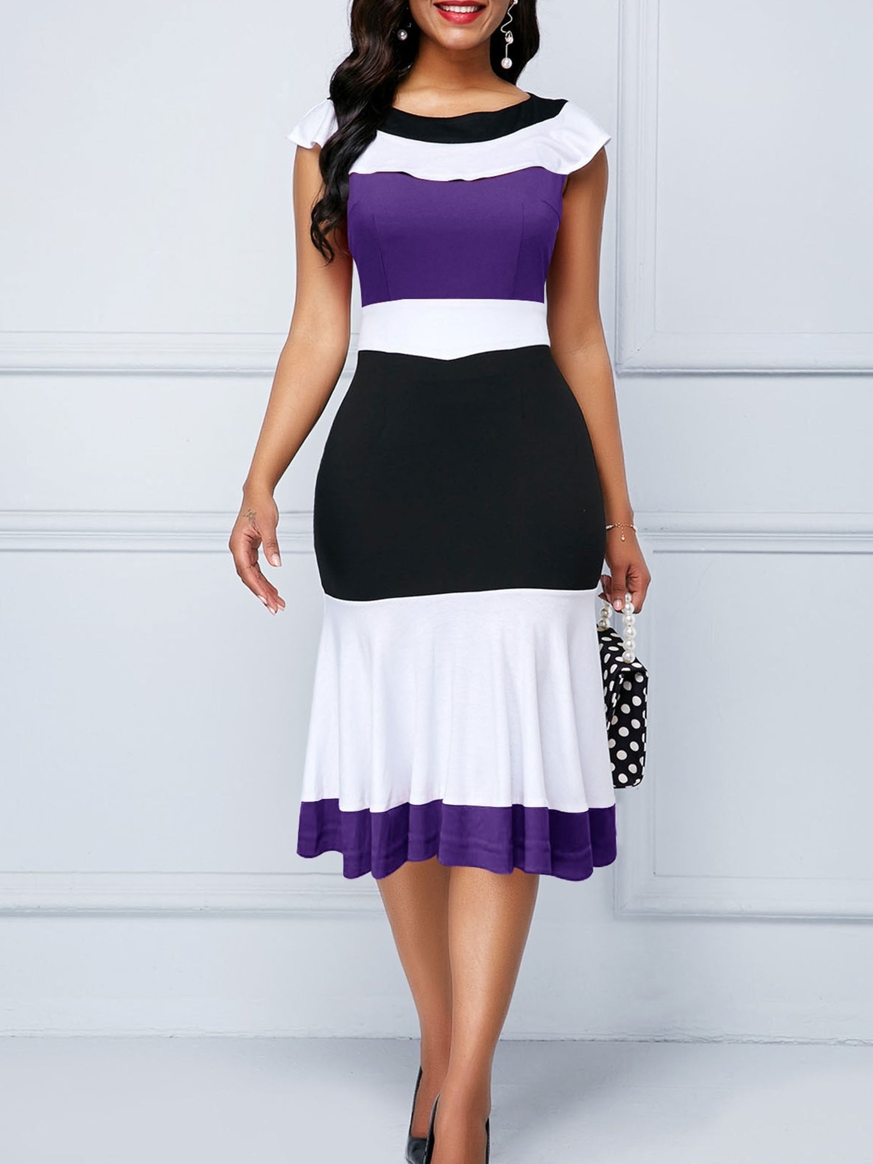 Sleeveless Pencil Dress with Ruffle Trim for Women