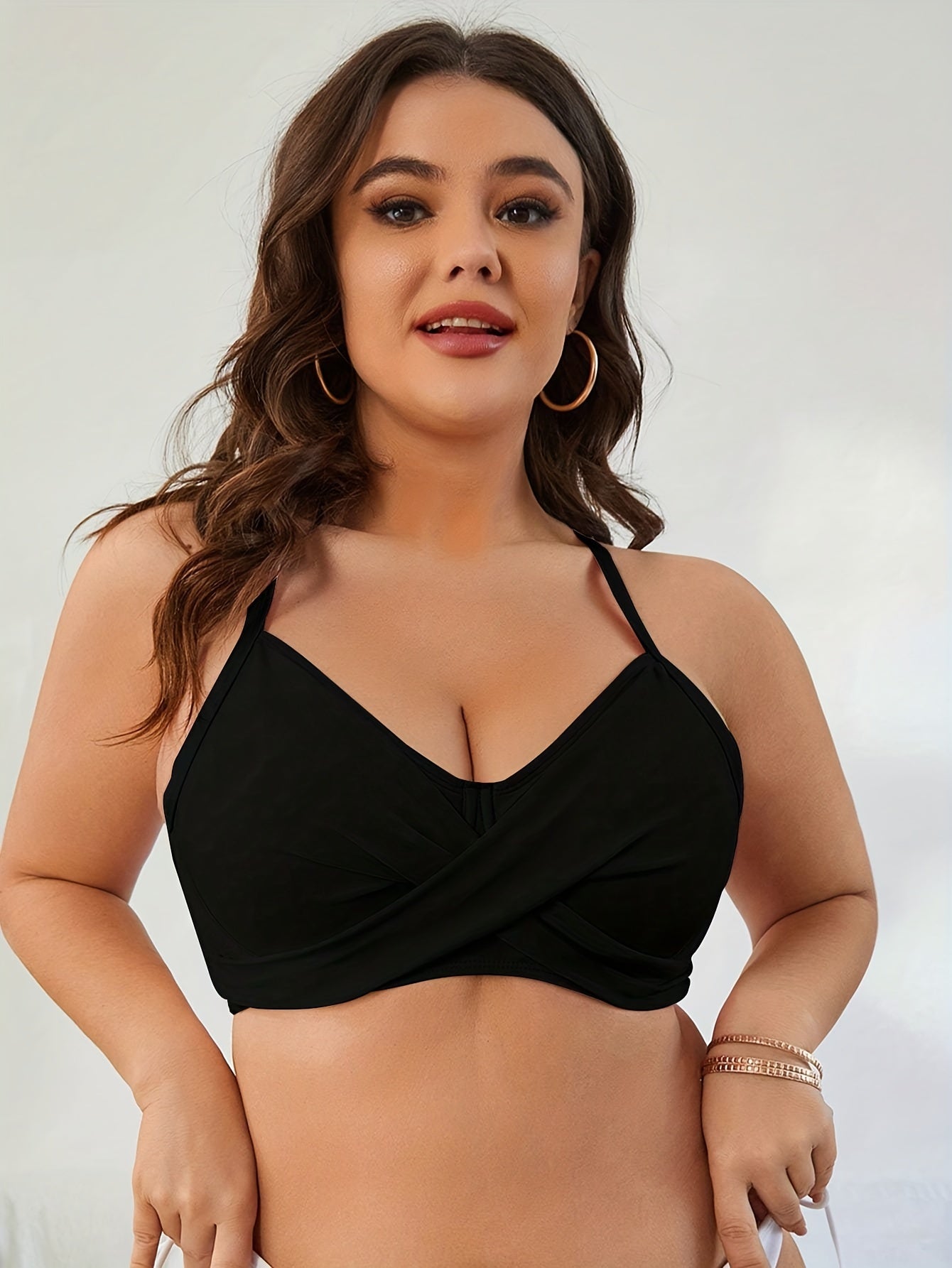 Cross Front V Neck Crisscross Back Bikini Top