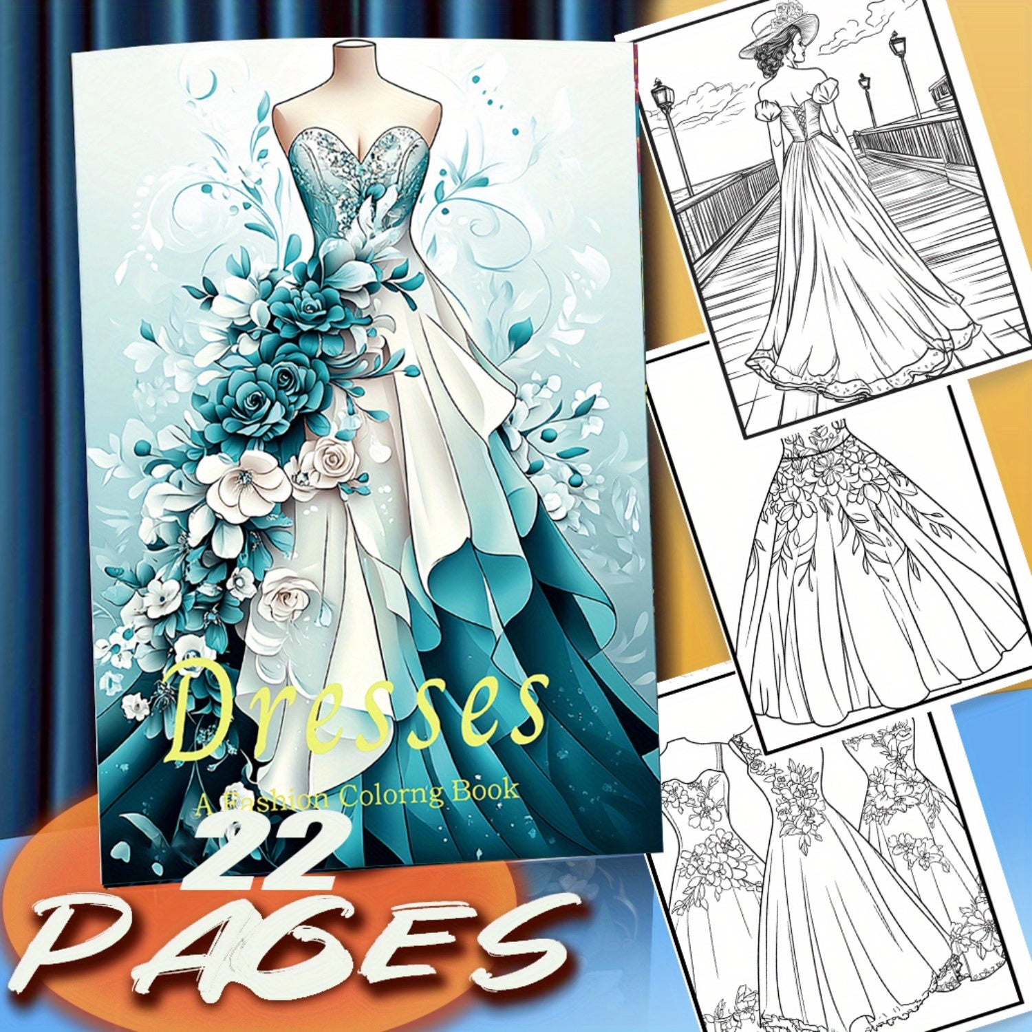 Floral Dress Coloring Book - 22 Pages - Perfect for Romantic Occasions