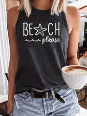 Beach Letter Print Tank Top Women's Crew Neck Casual Tee