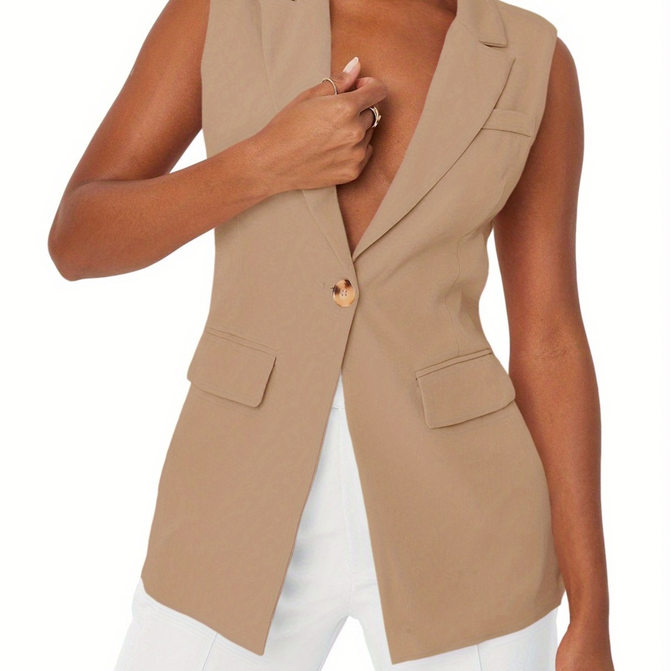 Single Button Lapel Neck Blazer Vest Casual Vest Women's Clothing