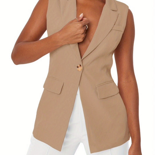 Single Button Lapel Neck Blazer Vest Casual Vest Women's Clothing
