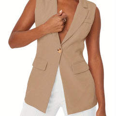 Single Button Lapel Neck Blazer Vest Casual Vest Women's Clothing