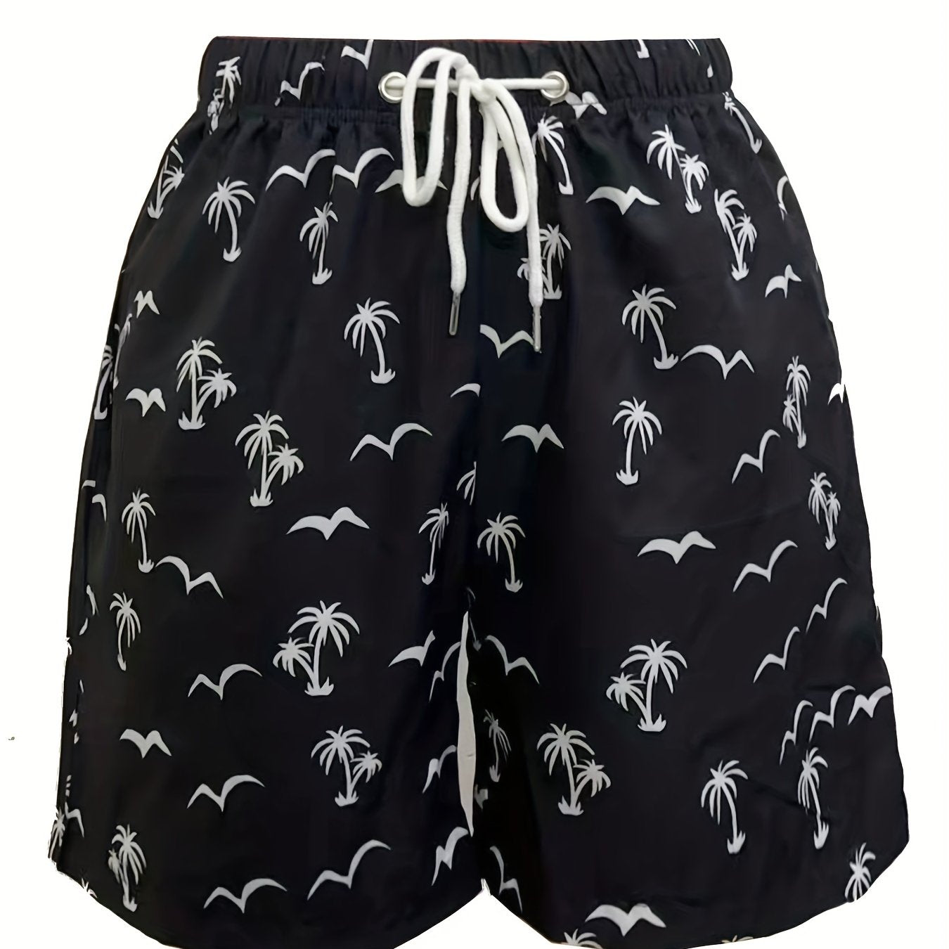 Coconut Tree Bird Pattern Print Men's Swim Trunks Quick Dry Beach Shorts
