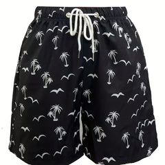 Coconut Tree Bird Pattern Print Men's Swim Trunks Quick Dry Beach Shorts