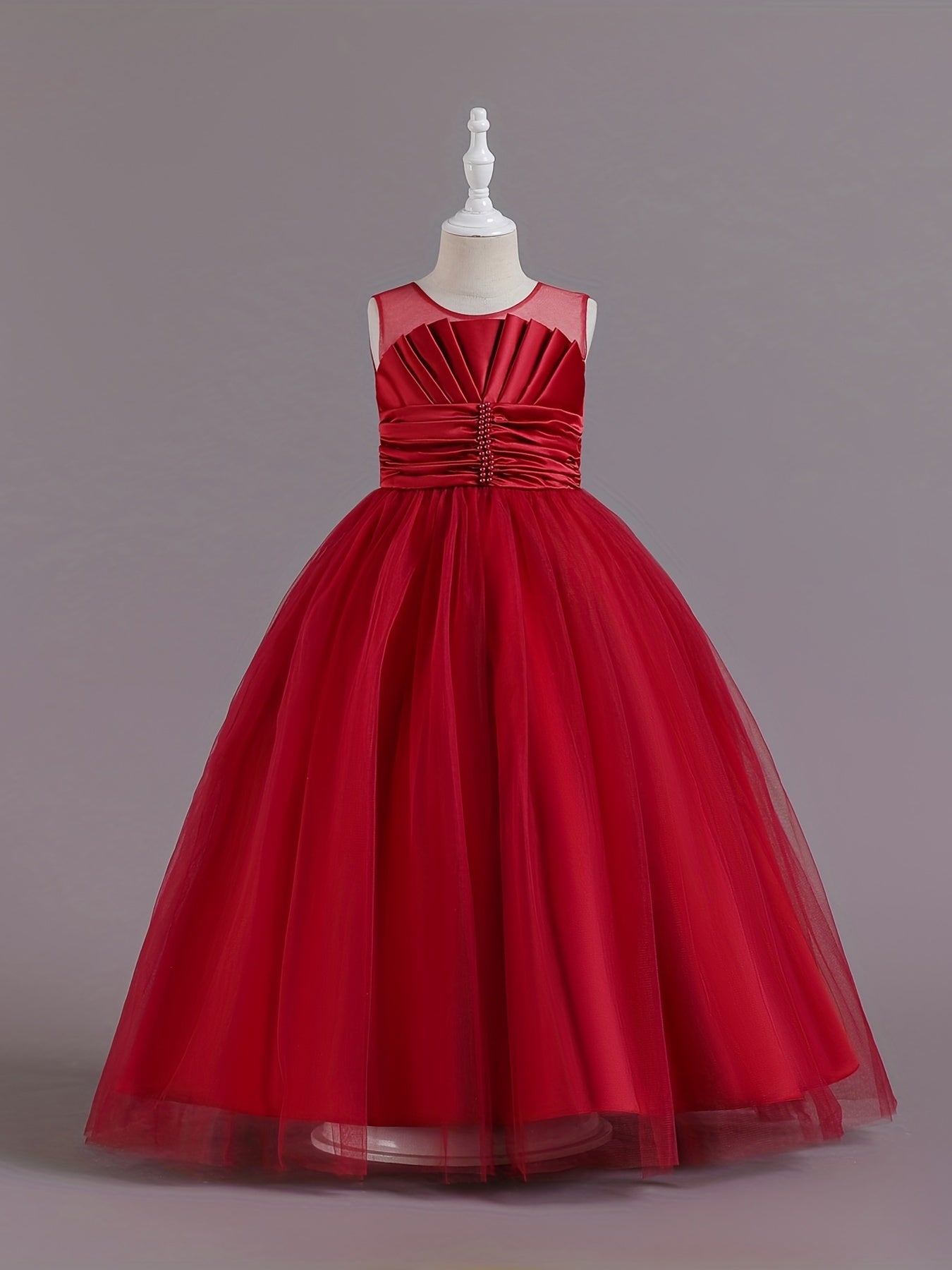 Girls Wedding Flower Princess Dress Pleated Sleeveless Lace Party Evening Dress
