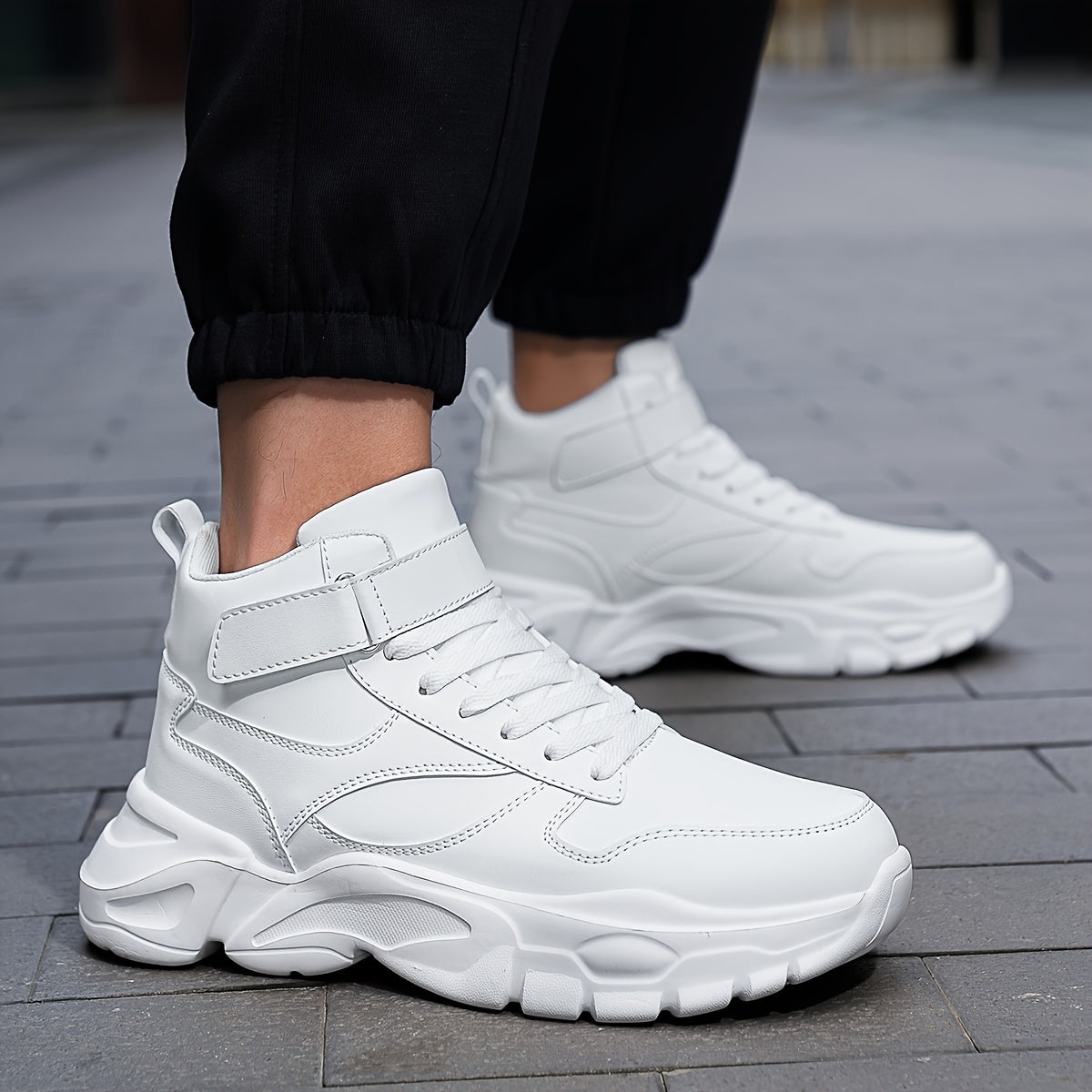 Men's High Top Chunky Shoes Comfy Non Slip Lace Up Casual Sneakers