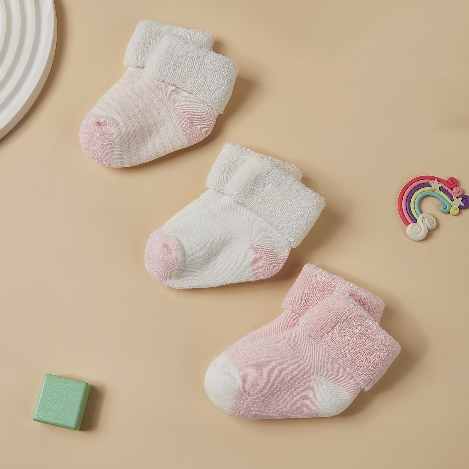 3pairs Newborn Baby Plush Winter Crew Socks Boys Girls