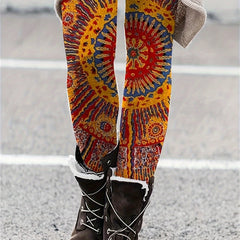 Plus Size Boho Leggings Women's Plus Tribal Print High Rise Leggings