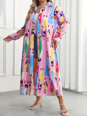Women's Plus Cartoon Figure Print Button Up Long Sleeve M
