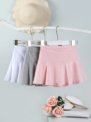 3pcs Girls Solid Skort, Ideal for Sports & Beach Tennis