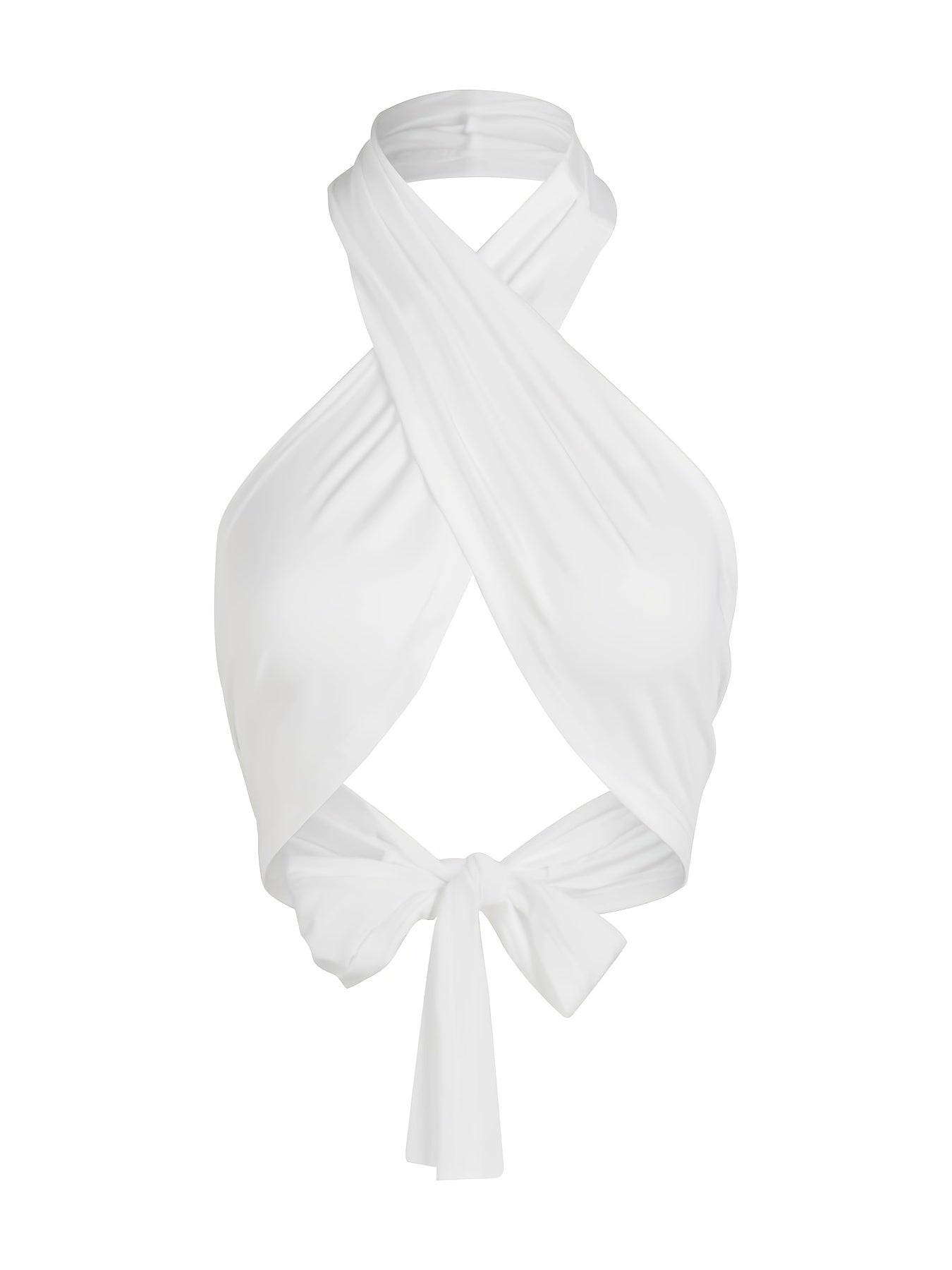 Solid Cross Front Halter Crop Top Tie Back Sleeveless Top