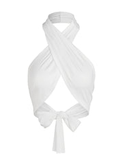 Solid Cross Front Halter Crop Top Tie Back Sleeveless Top