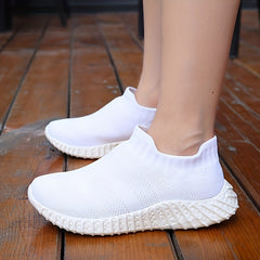 Girl's Solid Woven Knit Slip On Sock Shoes Breathable Soft Sole Sneakers