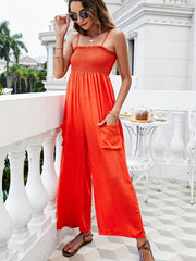Shirred Ruched Cami Jumpsuit Sexy Wide Leg Solid Sleeveless Jumpsuit