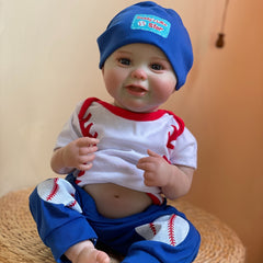 Waterproof Vinyl Reborn Baby Boy Doll with Realistic Details & Baseball Outfit
