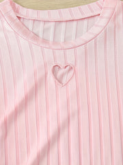 Girls Heart Hollow Short Sleeve T-shirt Summer Gift