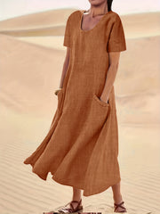 Short Sleeve A-line Dress With Pockets