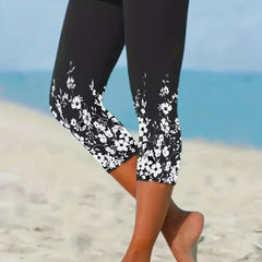 Floral Print Skinny Cropped Leggings Stretchy Leggings Women's Clothing