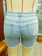 Sexy Denim Shorts Women's Plus Solid Ripped Raw Trim Button Fly