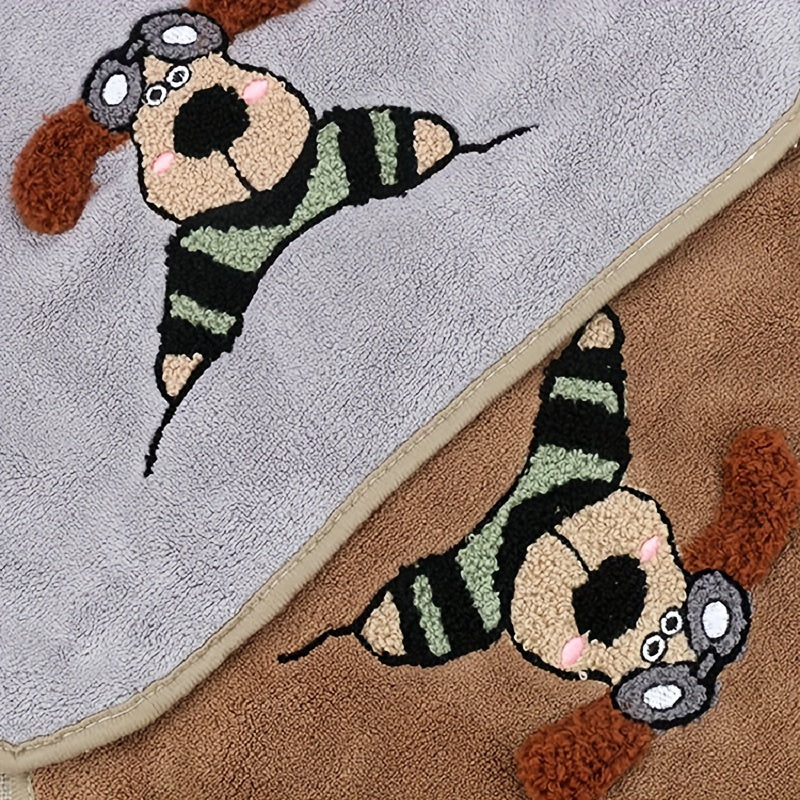 Cartoon Dog Embroidered Hand Towel - Coral Fleece Soft Bath Towel