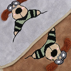 Cartoon Dog Embroidered Hand Towel - Coral Fleece Soft Bath Towel