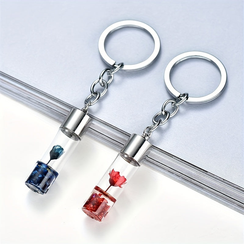 Plant Dried Flower Keychain Glass Bottle Backpack Car Pendant