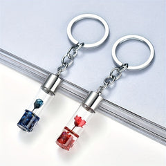 Plant Dried Flower Keychain Glass Bottle Backpack Car Pendant