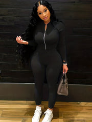 Casual Matching Two Piece Set Zip Up Slim Top & High Waist Pants Outfits