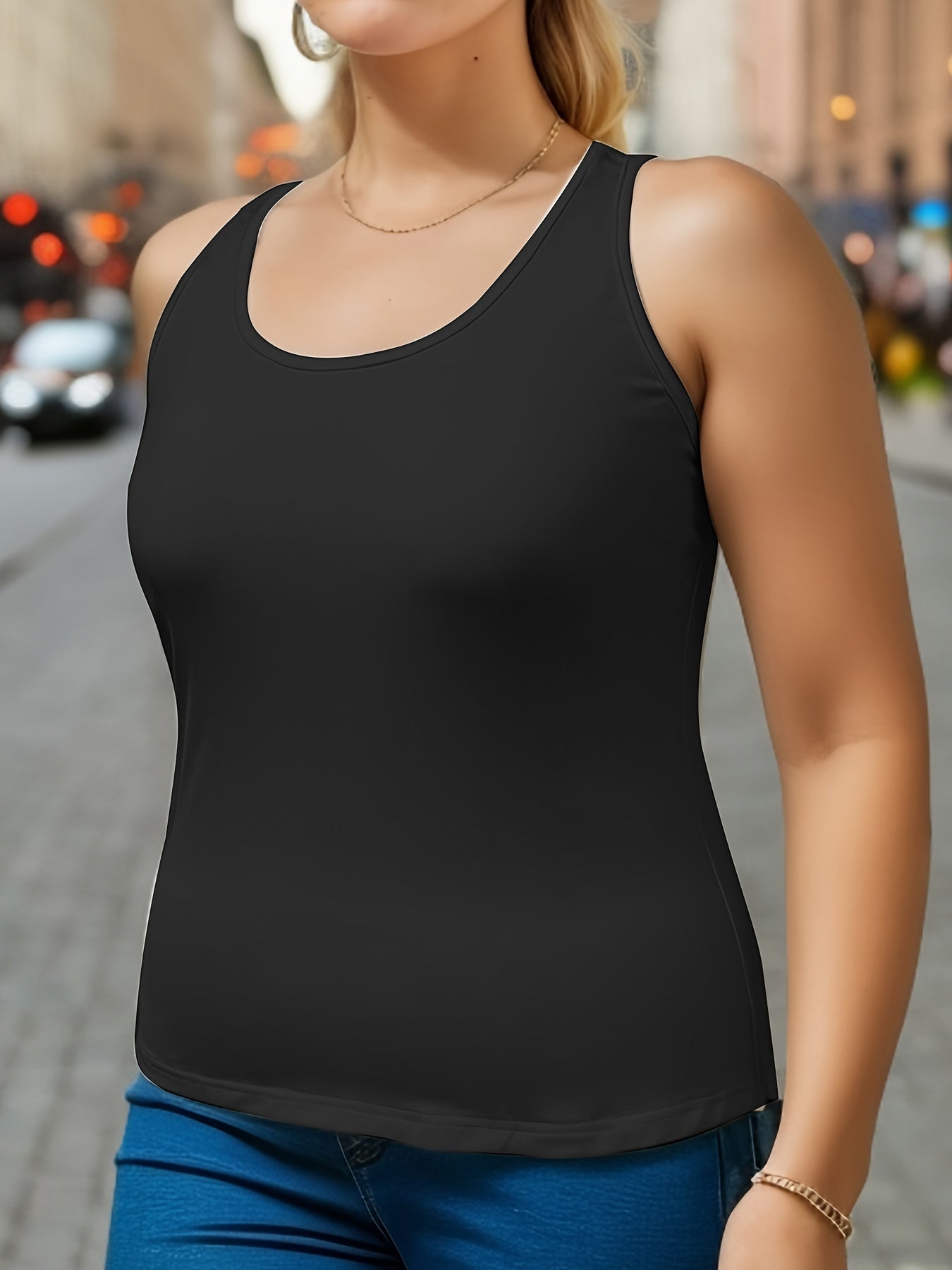 2 Pack Casual Tank Top Set Women's Plus Solid Round Neck Racer Back