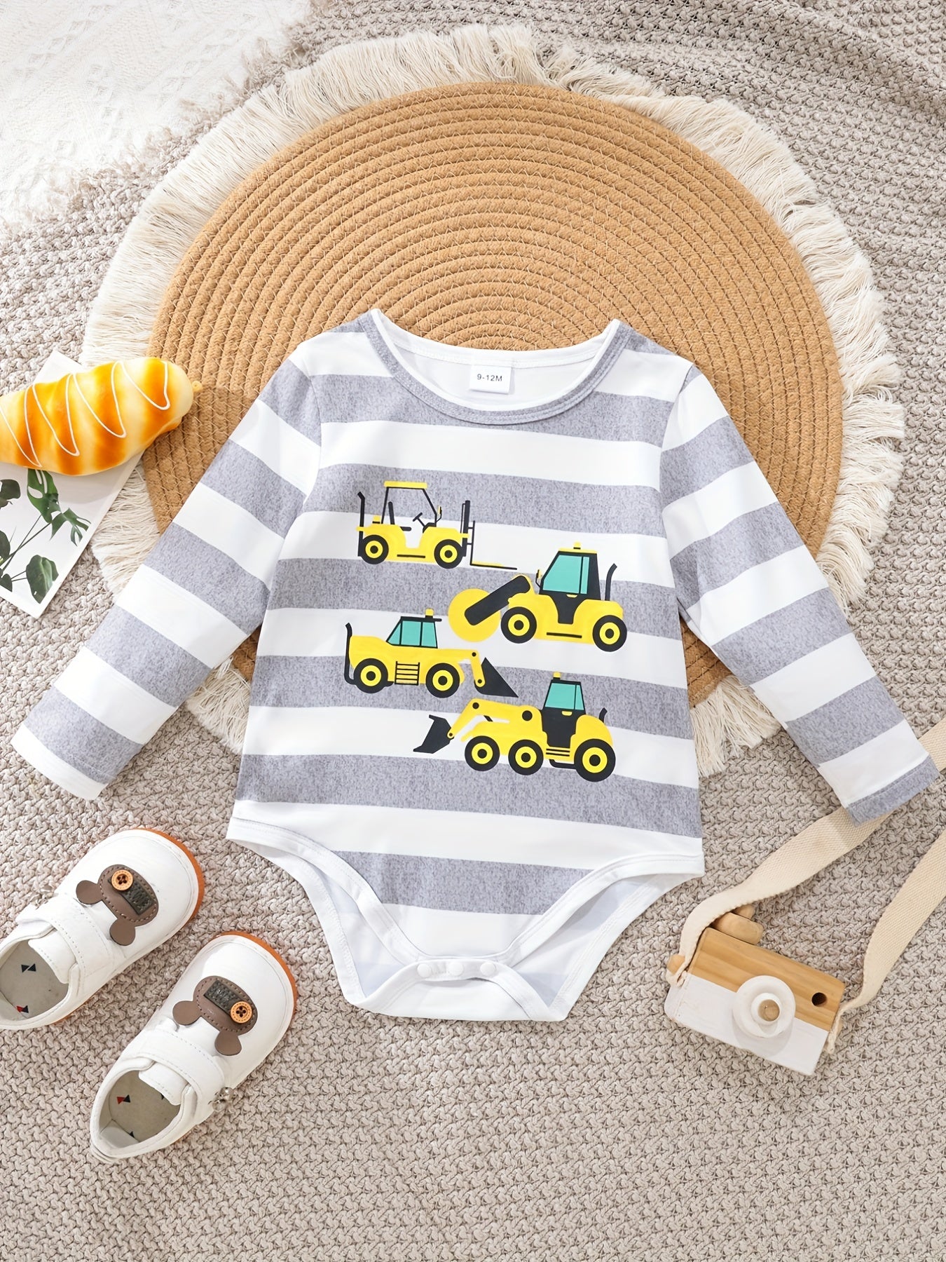 Baby Boys Excavator Print Bodysuits 3pcs Set
