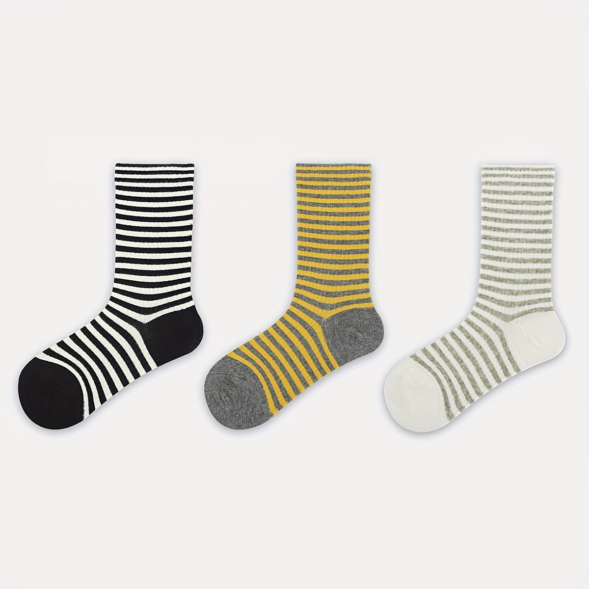 3 Pairs Striped Crew Socks Breathable Sports Women's Stockings