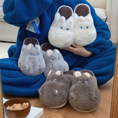 Cartoon Hippo Plush House Slippers For Boys