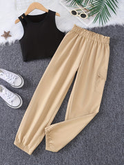 Girls Sleeveless Tank Top & Cargo Pants Set Kids Summer Clothes