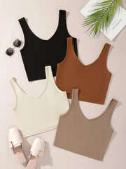 Basic V Neck 4pcs Tank Top Sleeveless Summer Tank Top Women's Clothing