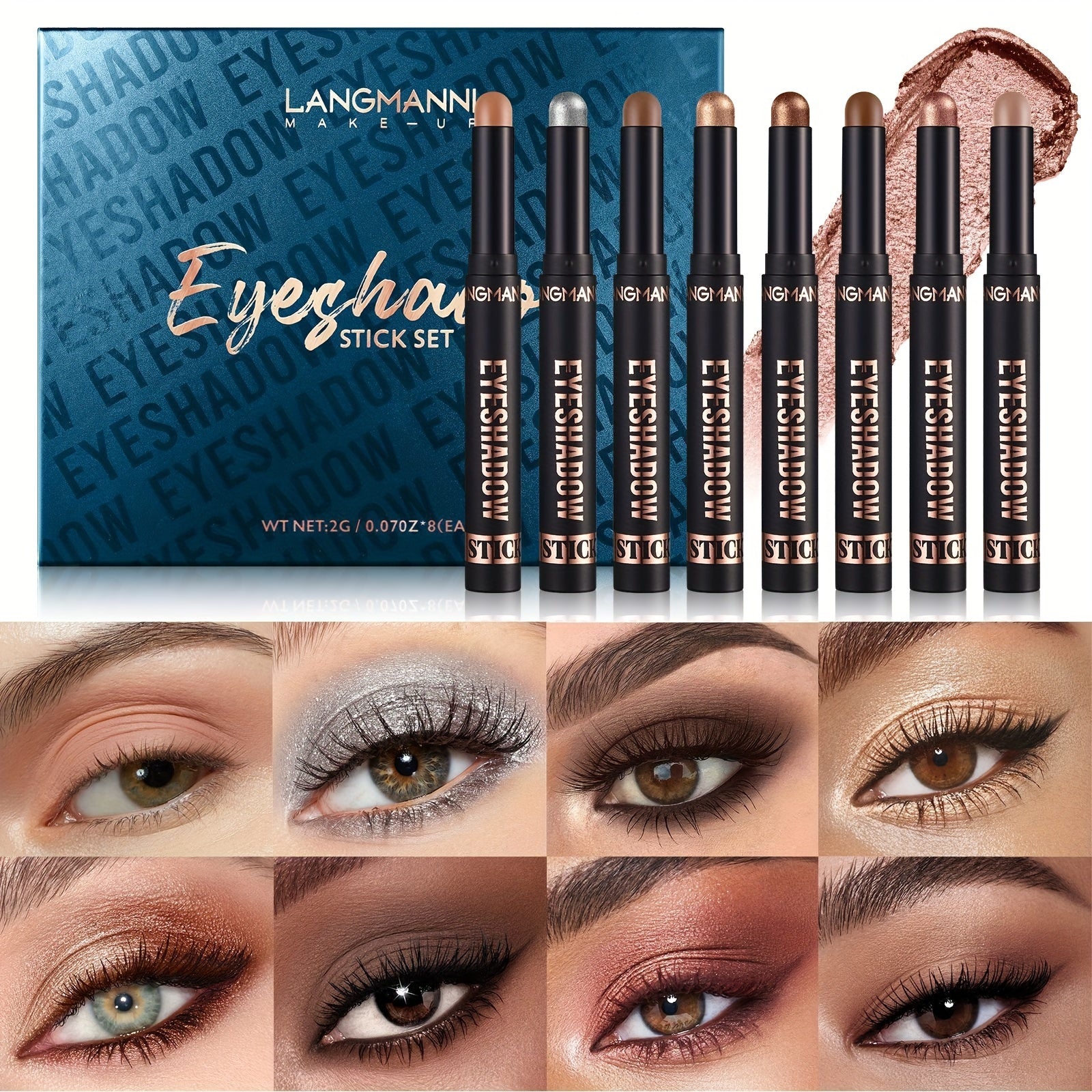 8 Pcs Shimmer Eyeshadow Stick Creamy Waterproof Eye Highlighter Pen