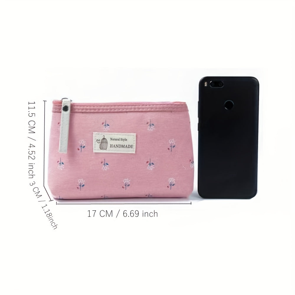 Floral Pattern Small Makeup Bag Toiletry Pouch Waterproof Cosmetic Bag
