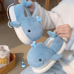 Cartoon Whale Furry House Shoes For Girls