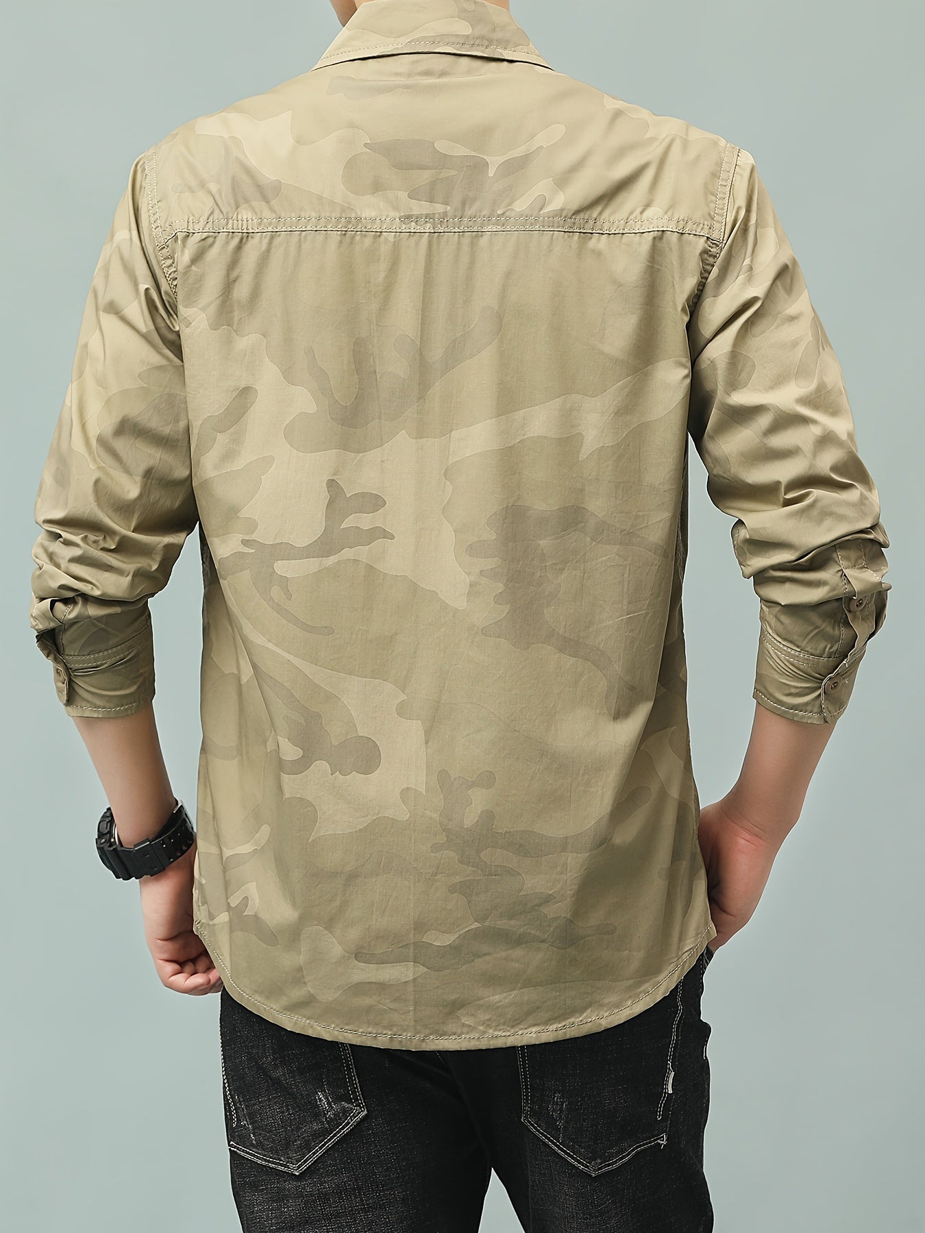 Men's Camo Pattern Button Up Long Sleeve Shirt