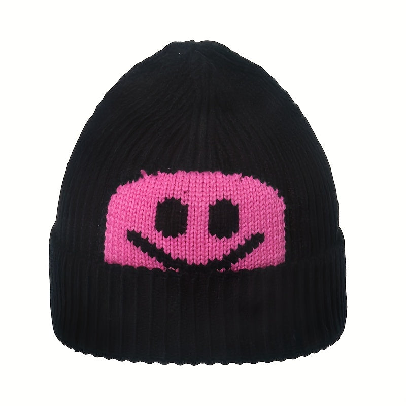 Wool Knitted Pullover Hat Smiling Face Men Women