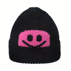 Wool Knitted Pullover Hat Smiling Face Men Women