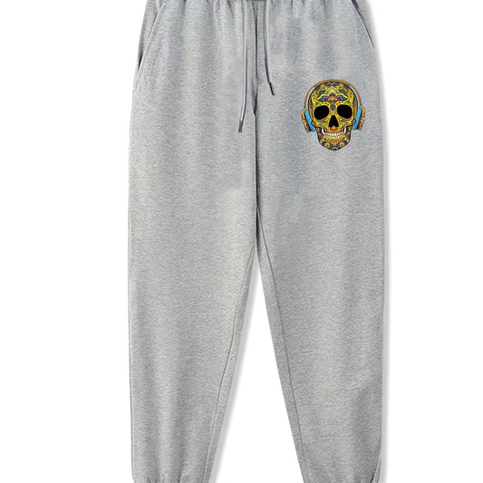 Skull Music Print Joggers Men's Stretch Sports Pants