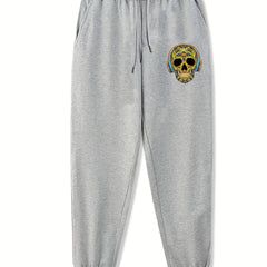 Skull Music Print Joggers Men's Stretch Sports Pants