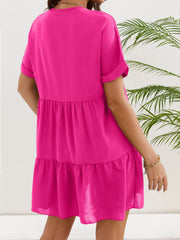 Ruched V Neck Dress Short Sleeve Casual Dress