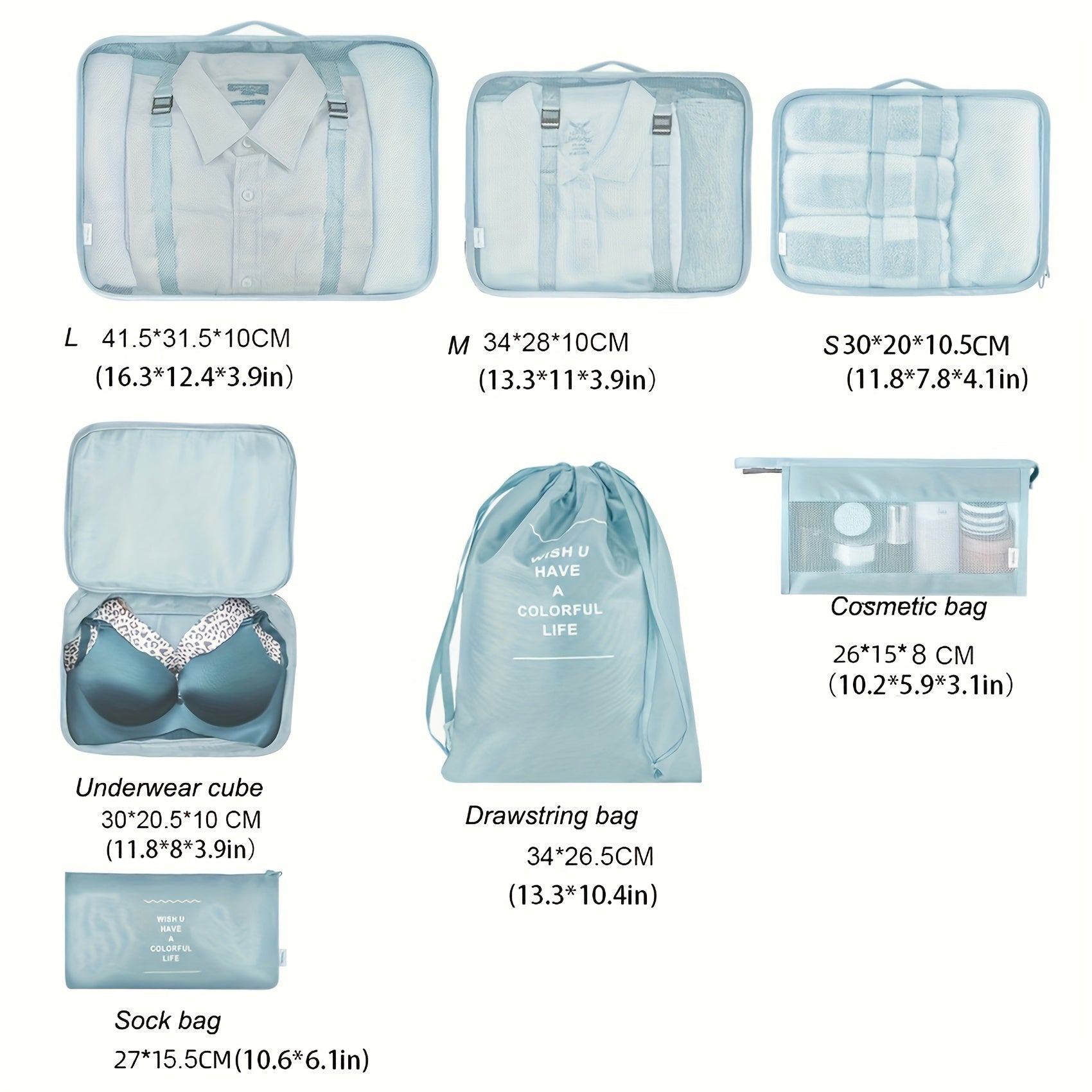 7pcs Luggage Packing Organizer Set Lightweight Toiletry Packing Cubes