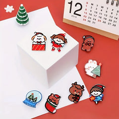 8pcs Christmas Cartoon Brooch For Boys