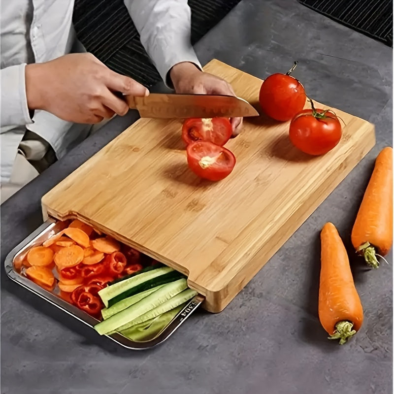 Bamboo Cutting Board With Tray Sliding Out Chopping Board Fruit Cutting Board