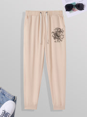 Men's Dragon Print Casual Sweatpants with Drawstring Pocket