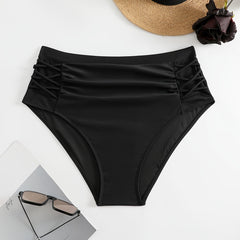 Solid Lace Up Ruched High Rise Swimwear Panty