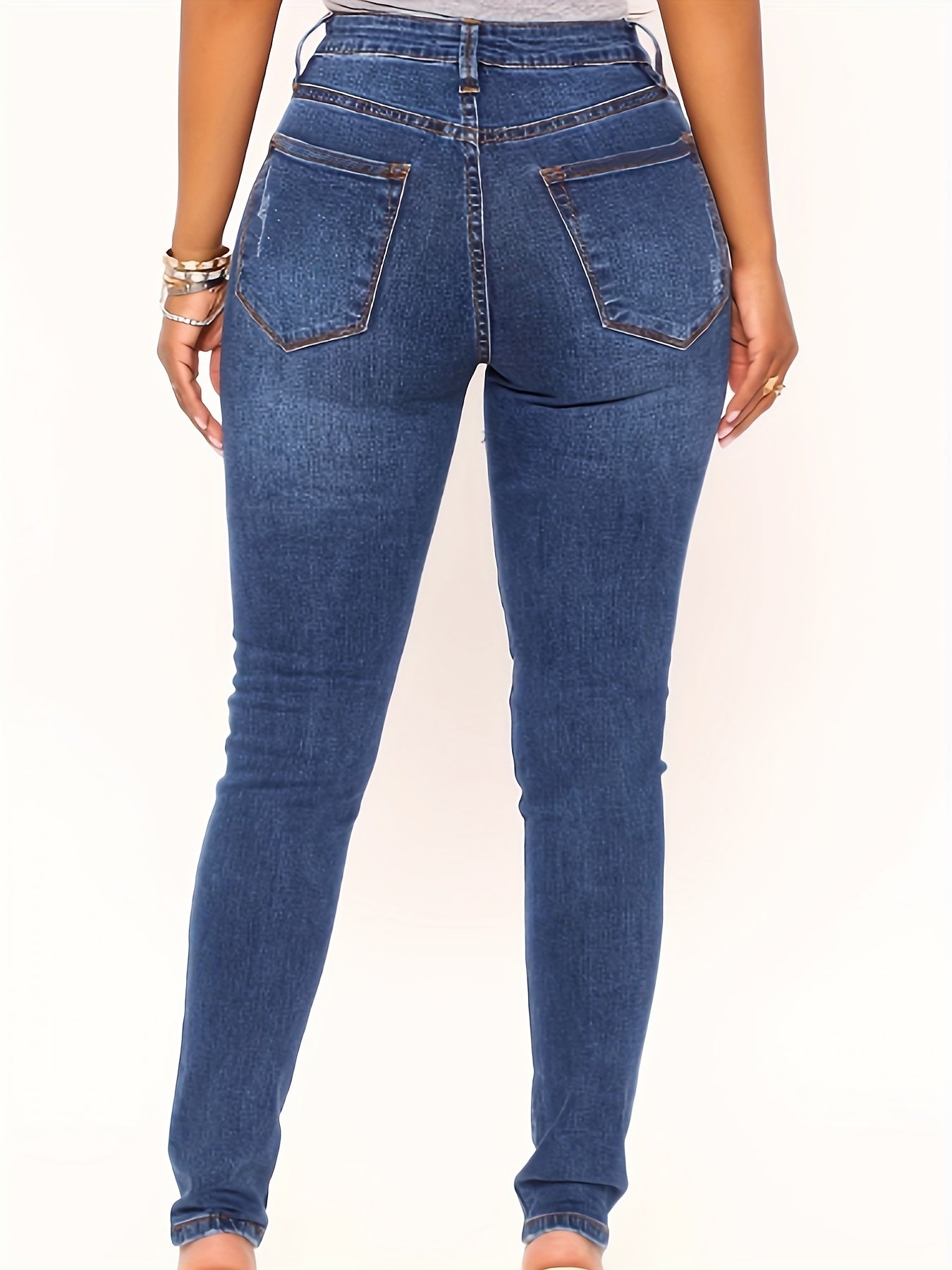 Washed Ripped Button Fly Stretch Skinny Jeans